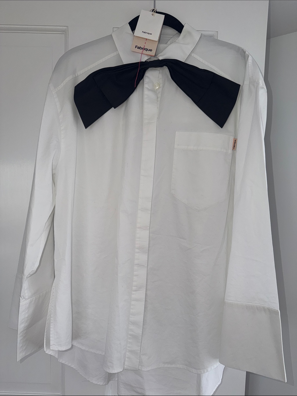 Fabrique Oversized White Blouse With Removable Black Bow